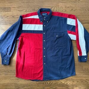 VTG Wrangler Western red White and Blue Button Down Size XL